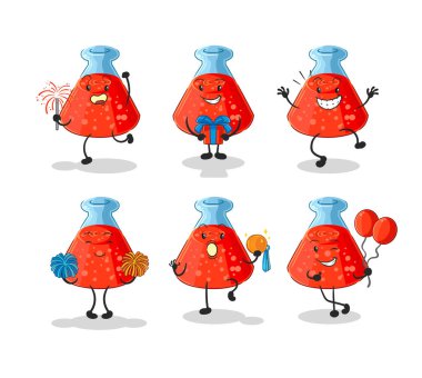 the chemical tube celebration set character. cartoon mascot vecto