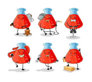 the chemical tube worker set character. cartoon mascot vecto