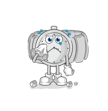 the wristwatch cry with a tissue. cartoon mascot vecto