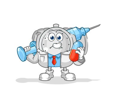 the wristwatch doctor holding medichine and injectio