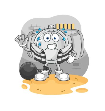 the wristwatch criminal in jail. cartoon characte