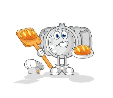 the wristwatch baker with bread. cartoon mascot vecto