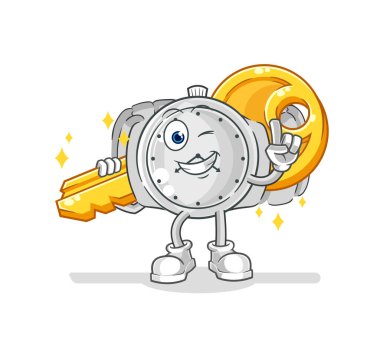 the wristwatch carry the key mascot. cartoon vecto