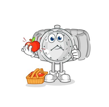 the wristwatch eating an apple illustration. character vecto