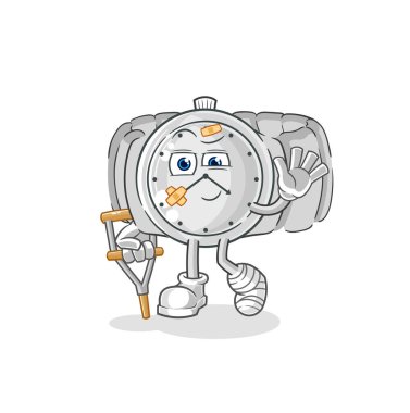 the wristwatch sick with limping stick. cartoon mascot vecto