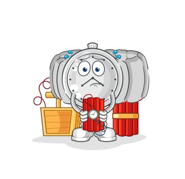 the wristwatch holding dynamite character. cartoon mascot vecto