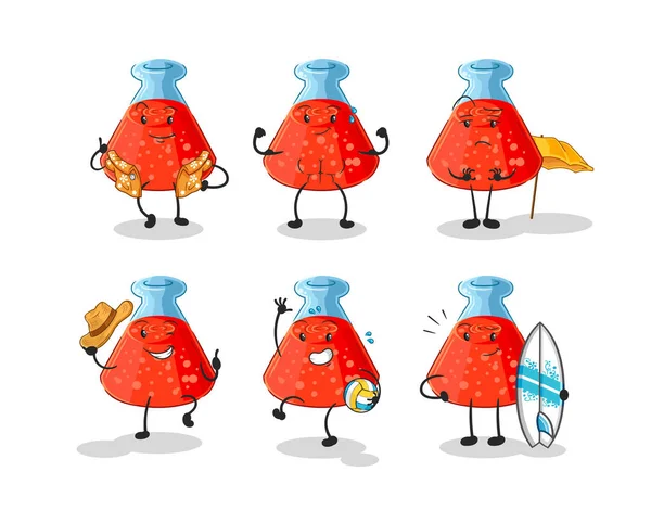 the chemical tube beach vacation set character. cartoon mascot vecto