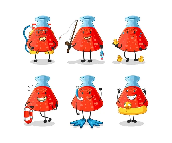 the chemical tube water activity group. cartoon mascot vecto