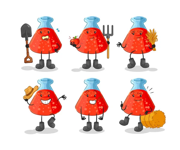 the chemical tube farmer group character. cartoon mascot vecto