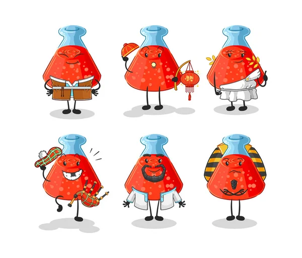 the chemical tube world culture group. cartoon mascot vecto