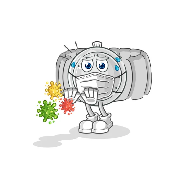 Reloj Pulsera Basura Virus Dibujos Animados Mascota Dibujos Animados Vecto — Vector de stock
