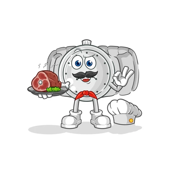 Wristwatch Chef Meat Mascot Cartoon Vecto — Vettoriale Stock