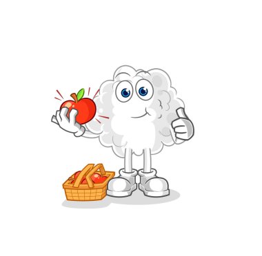 the cloud eating an apple illustration. character vector