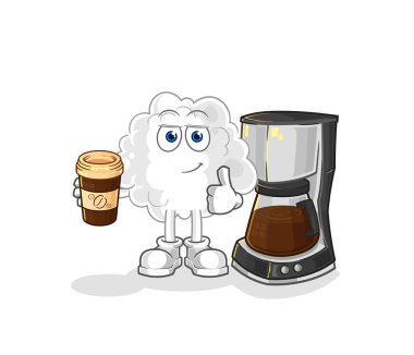 the cloud drinking coffee illustration. character vector