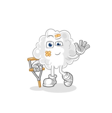 the cloud sick with limping stick. cartoon mascot vector