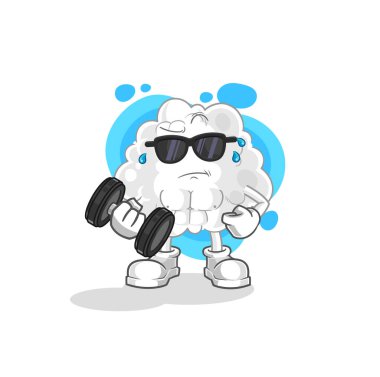 the cloud lifting dumbbell vector. cartoon character