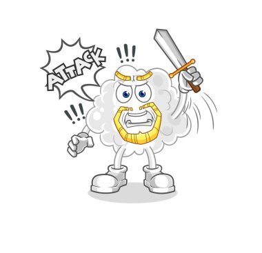 the cloud knights attack with sword. cartoon mascot vector