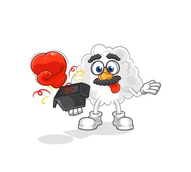 the cloud prank glove in the box. cartoon mascot