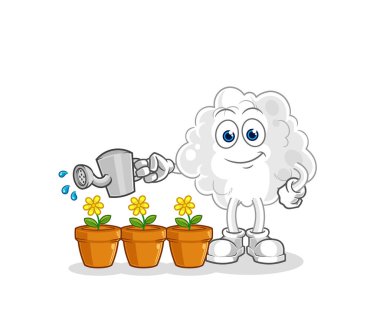 the cloud watering the flowers mascot. cartoon vector