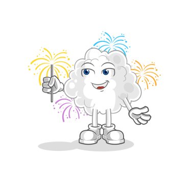 the cloud with fireworks mascot. cartoon vector