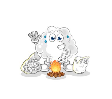 the cloud roasting marshmallows. cartoon mascot vector