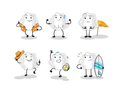 the cloud beach vacation set character. cartoon mascot vector