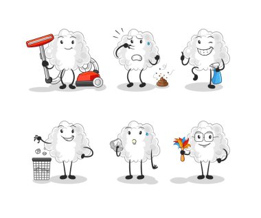 the cloud cleaning group character. cartoon mascot vector