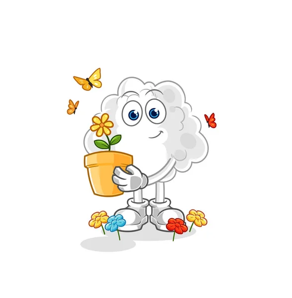 Cloud Flower Pot Character Vector — Vetor de Stock