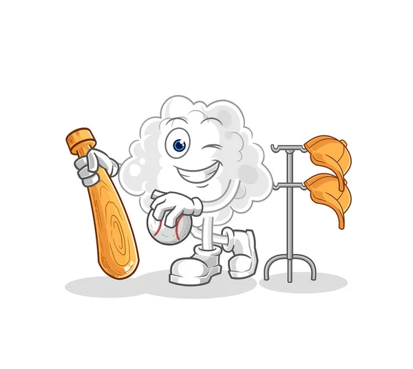 Cloud Playing Baseball Mascot Cartoon Vector — Stock Vector