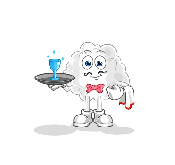 Cloud Waiter Cartoon Cartoon Mascot Vector — Vetor de Stock