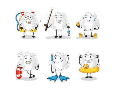 the cloud water activity group. cartoon mascot vector