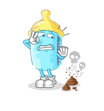 the baby bottle with stinky waste illustration. character vector