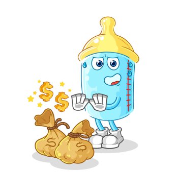 the baby bottle refuse money illustration. character vector