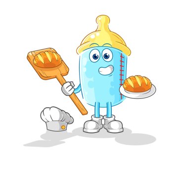 the baby bottle baker with bread. cartoon mascot vector