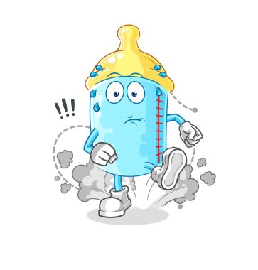 the baby bottle running illustration. character vector