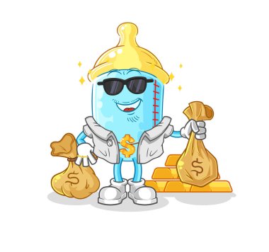 the baby bottle rich character. cartoon mascot vector