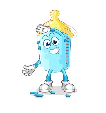 the baby bottle stretching character. cartoon mascot vector