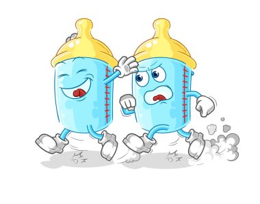 the baby bottle play chase cartoon. cartoon mascot vector