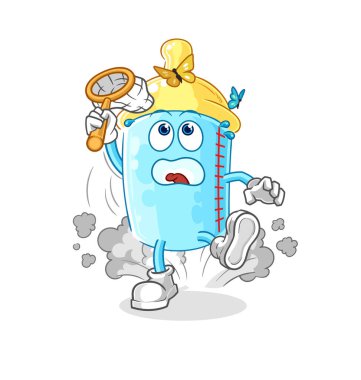 the baby bottle catch butterfly illustration. character vector