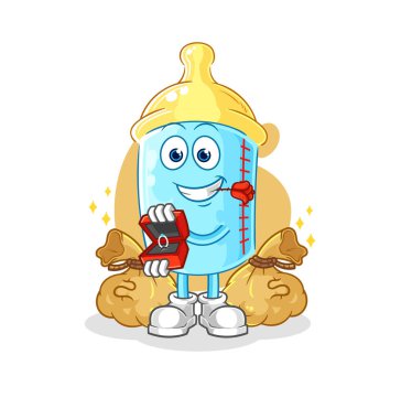 the baby bottle propose with ring. cartoon mascot vector