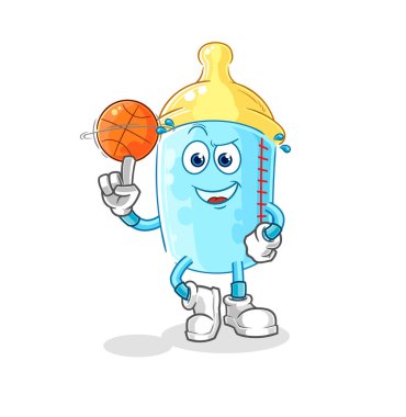the baby bottle playing basket ball mascot. cartoon vector
