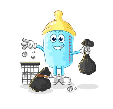 the baby bottle Throw garbage mascot. cartoon vector