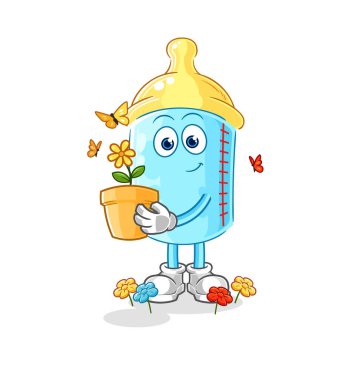 the baby bottle with a flower pot. character vector