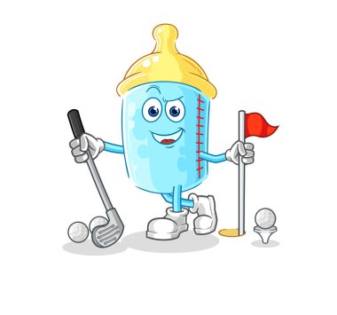 the baby bottle playing golf vector. cartoon character