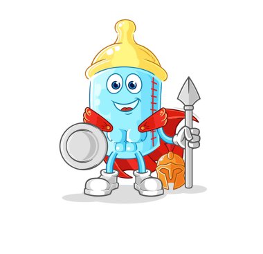 the baby bottle spartan character. cartoon mascot vector