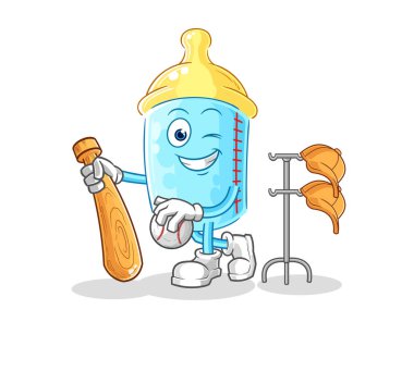 the baby bottle playing baseball mascot. cartoon vector