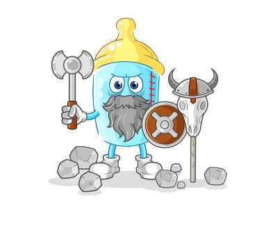 the baby bottle viking with an ax illustration. character vector