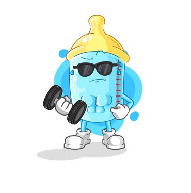 the baby bottle lifting dumbbell vector. cartoon character