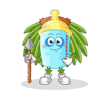 the baby bottle tribal man mascot. cartoon vector