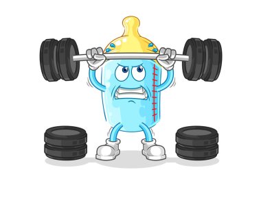the baby bottle lifting the barbell character. cartoon mascot vector